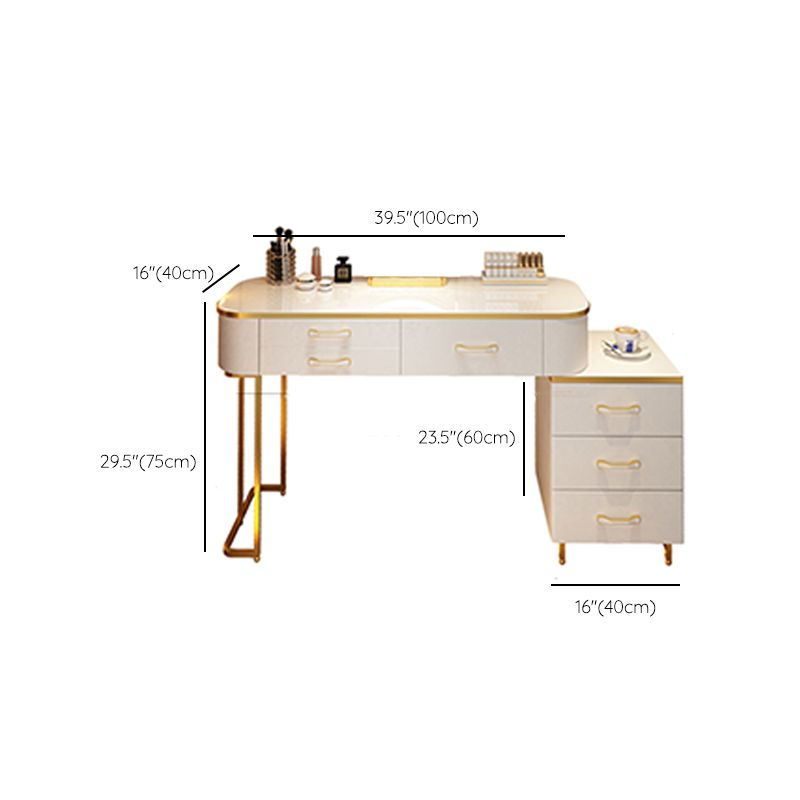 Wooden Makeup Vanity Desk Lighted Mirror Dressing Table Stool Set with Drawer
