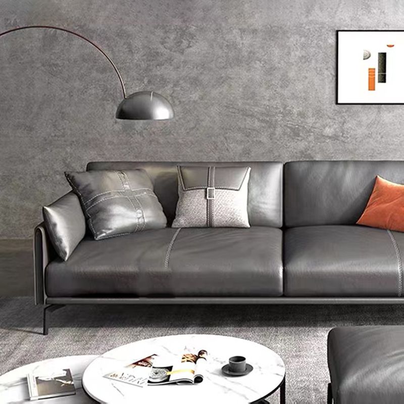 Gray Leather Sofa with Four Legs Contemporary Living Room Seating Clearhalo 'furn' 'furn_sofas' 'Furniture' 'Living Room Furniture' 'Sofa' 'sofas' 1200x1200_d83646d2-aa7d-4cad-a1b2-aa9c9adf6223