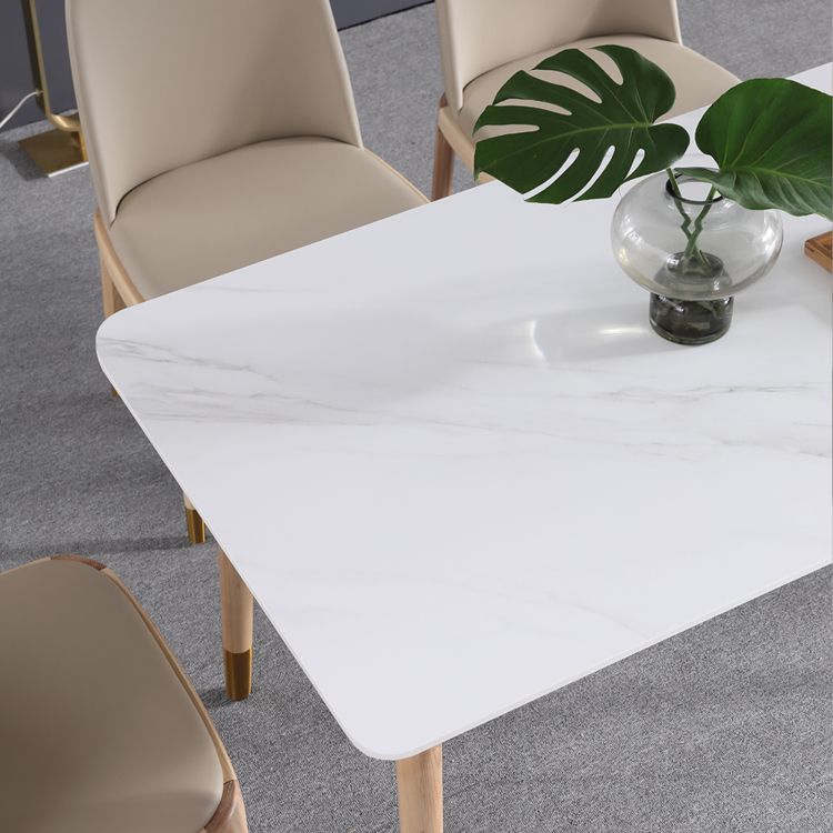 Sintered Stone Modern Rectangle Dining Table White Stone Top Table with Wooden 4 Legs Clearhalo ' dining_table' 'Dining Tables & Seating' 'Dining Tables' 'furn' 'furn_dining_table' 'Furniture' 'furniture_dining_table' 'Kitchen & Dining Furniture' 'kitchen&dining_furn' 'kitchen' 'kitchen_dining_table' 1200x1200_d838c217-de19-4c77-924e-f2b0300e222e