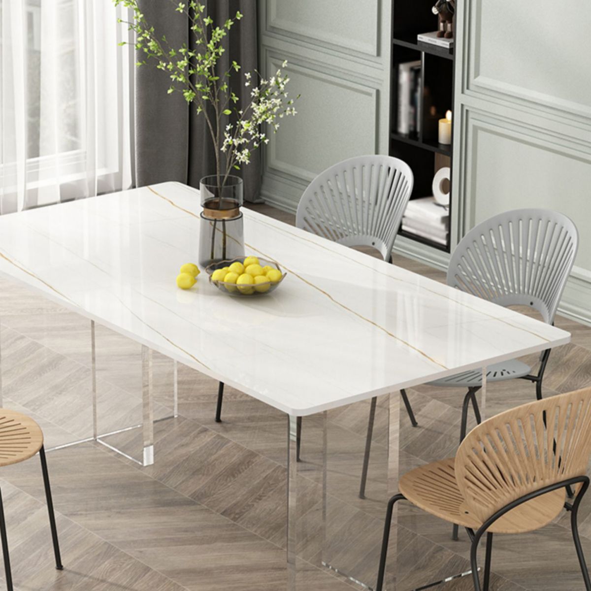 Contemporary 1/2/5/7 Pieces Dining Set Rectangle Acrylic Dining Room Set Clearhalo 'Dining Room Sets' 'Dining Tables & Seating' 'dining_room_set' 'furn' 'furn_dining_room_set' 'Furniture' 'furniture_dining_room_set' 'Kitchen & Dining Furniture' 1200x1200_d8393a79-19ac-4f33-9715-8d23602ff91c