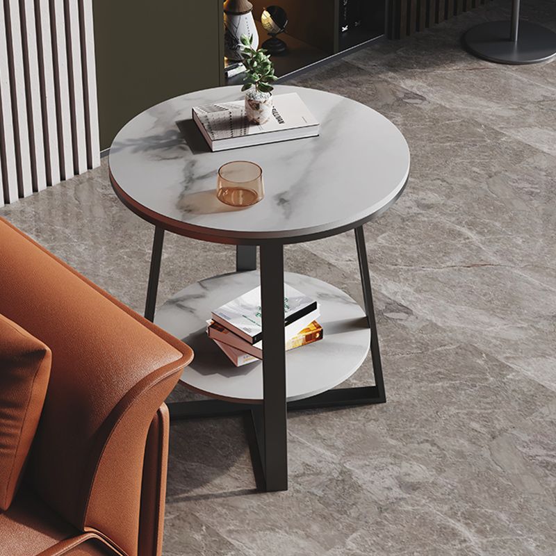 Contemporary Stone End Table Cross Base Round Top Side End Table with Shelf Clearhalo 'Coffee & Accent Tables' 'End & Side Tables' 'end_side_tables' 'furn' 'furn_end_side_tables' 'Furniture' 'Living Room Furniture' 1200x1200_d839d3f1-4c19-4ea5-aa13-a9b10c062d1e