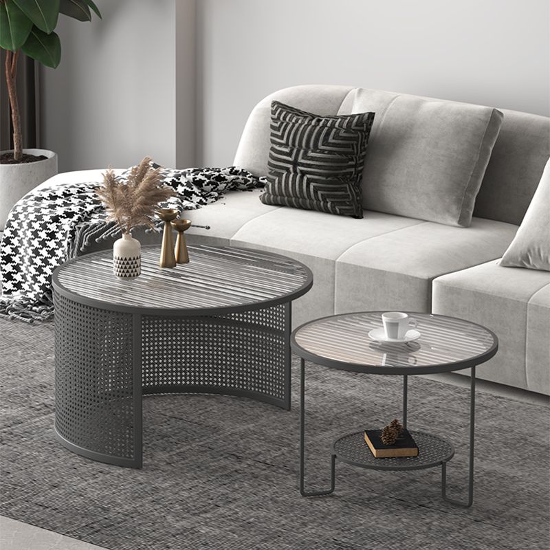 Modernism Round Glass and Steel Coffee Cocktail Table - 17.7"/19.7" H