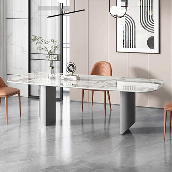 Luxury Sintered Stone Kitchen Home Fixed Double Pedestal Dining Table Clearhalo 'Dining Tables & Seating' 'Dining Tables' 'dining_table' 'furn' 'furn_dining_table' 'Furniture' 'Kitchen & Dining Furniture' 1200x1200_d83c0806-58e4-436a-94d2-c2c0b3d61bf5