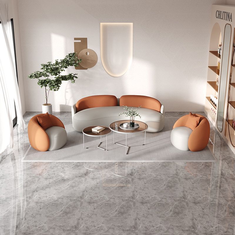 Sofá de sofá de cuero sintético contemporáneo sofá en blanco y naranja
