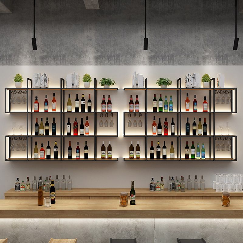 Wall Mounted Wine Rack Kit Metal and Wood Wine Holder Rack in Brown and Black Clearhalo 'furn' 'furn_wine_racks' 'Furniture' 'Kitchen & Dining Furniture' 'Wine Racks' 'wine_racks' 1200x1200_d844fe3c-0758-4c2b-b885-3f03295e4768