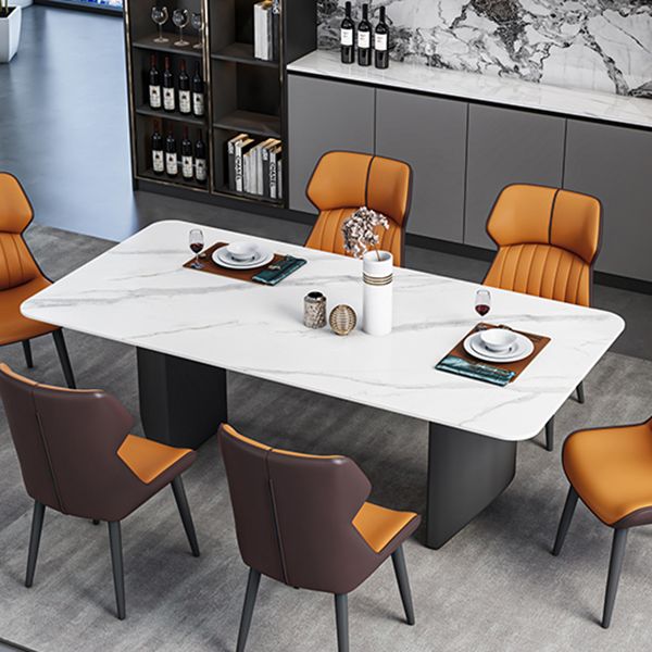 Contemporary Dining Table Sintered Stone Dining Table with Double Pedestal for Dining Room Clearhalo ' dining_table' 'Dining Tables & Seating' 'Dining Tables' 'Furniture' 'furniture_dining_table' 'Kitchen & Dining Furniture' 'kitchen&dining_furn' 'kitchen' 'kitchen_dining_table' 1200x1200_d846b802-e285-4578-8a89-a7f02ce3c1e3