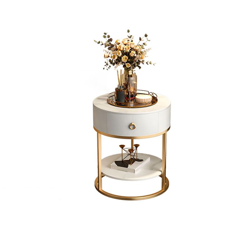 Modernistic Round End Table with Slate Top,  Double Tier Frame End Table