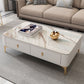 Modern Rectangular Stone Coffee Cocktail Table with Drawers, 47.2" W x 23.6" D x 15.7" H