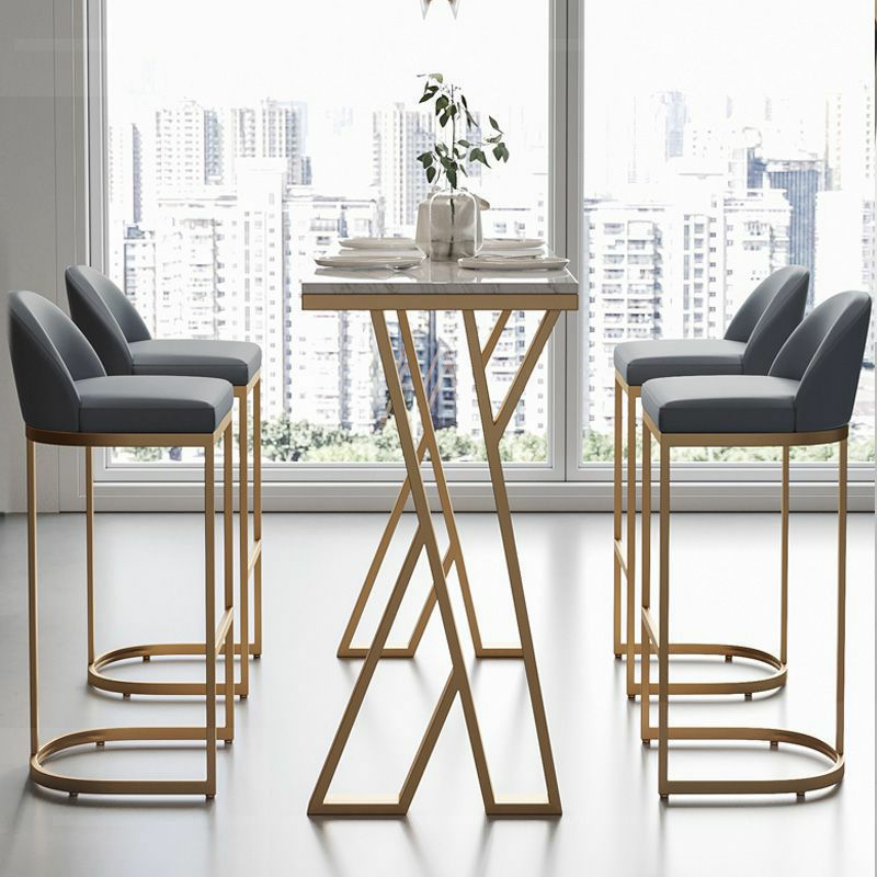 1/5 pièces Glam Glam Bar Table Set Rectangle Bistro Set avec un faux marbre blanc
