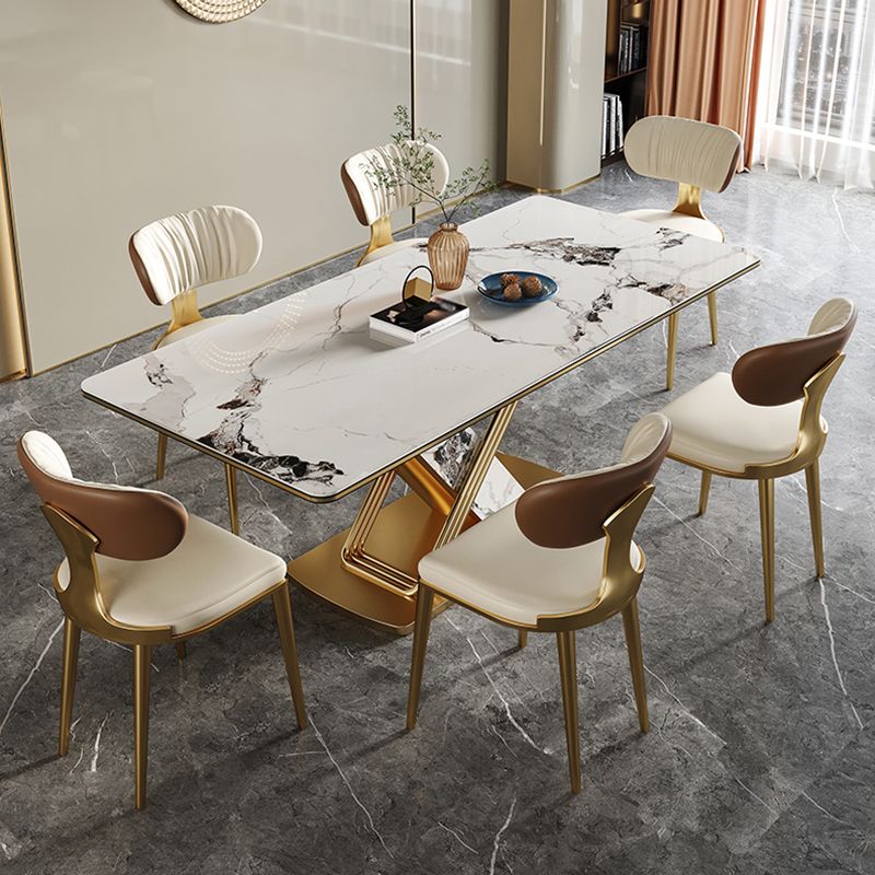 Traditional Luxury Style Dining Table Rectangle White Sintered Stone Table with Gold Frame Clearhalo ' dining_table' 'Dining Tables & Seating' 'Dining Tables' 'furn' 'furn_dining_table' 'Furniture' 'furniture_dining_table' 'Kitchen & Dining Furniture' 'kitchen&dining_furn' 'kitchen' 'kitchen_dining_table' 1200x1200_d849a98a-7569-4923-b123-d7c4359380b3