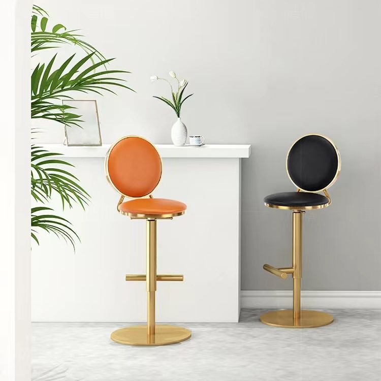 Tabouret de comptoir sans bras réglable nordique, Base en fer, tabouret de Bar avec coussin en cuir