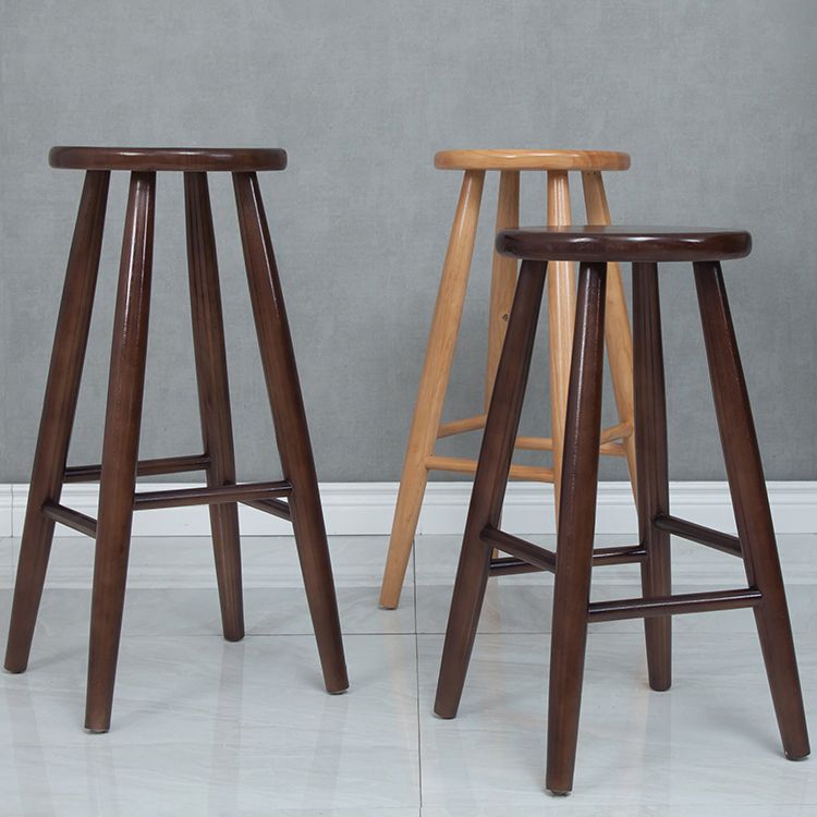 Modern Round Counter Bar Stool Wood Backless Bar Stool with Footrest