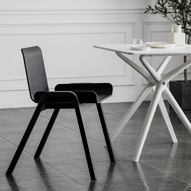 Contemporary Dining Plastic Chairs Armless Chair with Wood Legs for Home