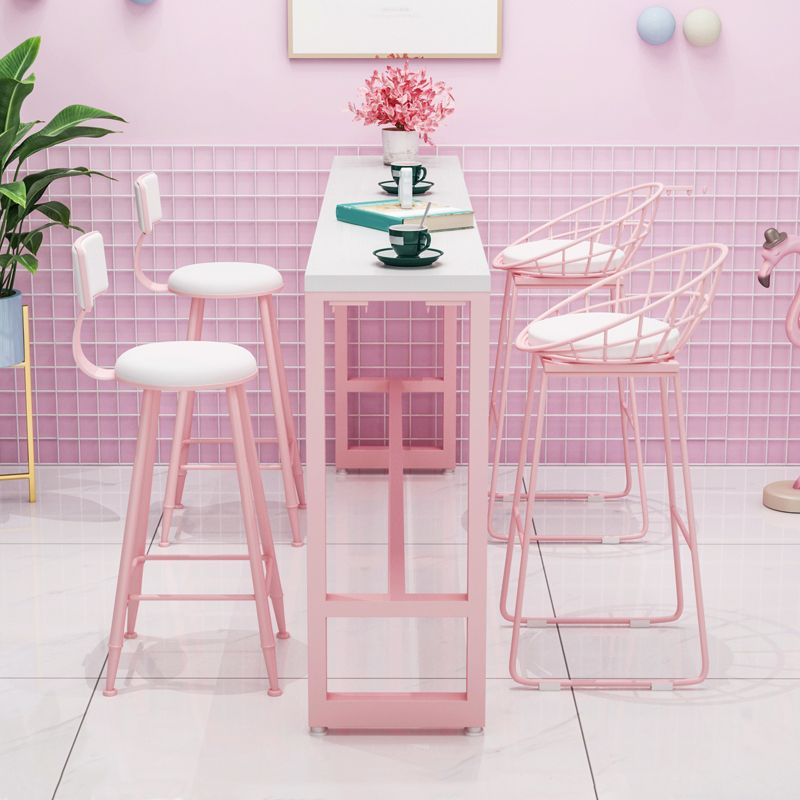 White and Pink Cocktail Bar Table Glam Trestle Indoor Bistro Accent Dining Table