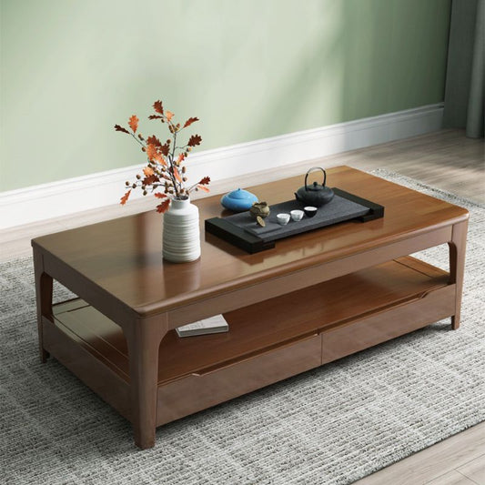 Base rettangolare a 4 gambe con cassetti tavolino in legno massiccio