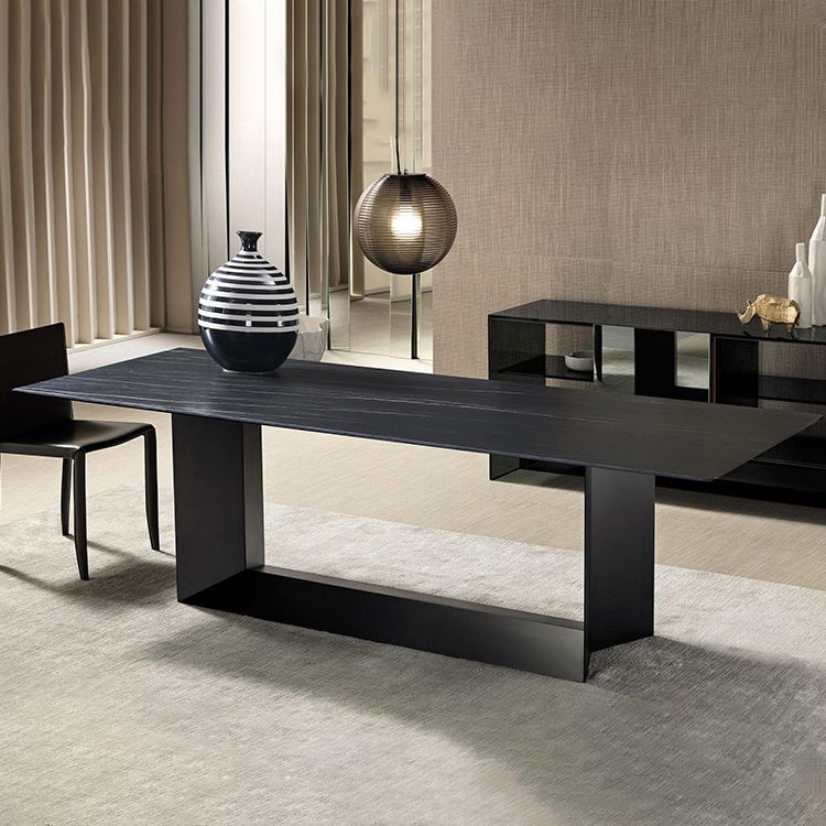 Sintered Stone Top Dining Table Industrial Kitchen Table with Black Metal Pedestal Clearhalo ' dining_table' 'Dining Tables & Seating' 'Dining Tables' 'furn' 'furn_dining_table' 'Furniture' 'furniture_dining_table' 'Kitchen & Dining Furniture' 'kitchen&dining_furn' 'kitchen' 'kitchen_dining_table' 1200x1200_d85192a2-7ec3-43da-8a01-07a3dff329f9