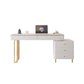 Glam Slate Top Office Desk 5 Drawers Writing Desk with Gold Base