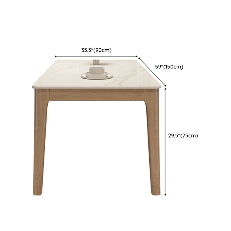Mesa de comedor moderna con tapa de piedra blanca, mesa rectangular con patas de madera