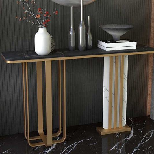 Glam Rectangle Accent Table 31.5-inch Tall Stone Console Table