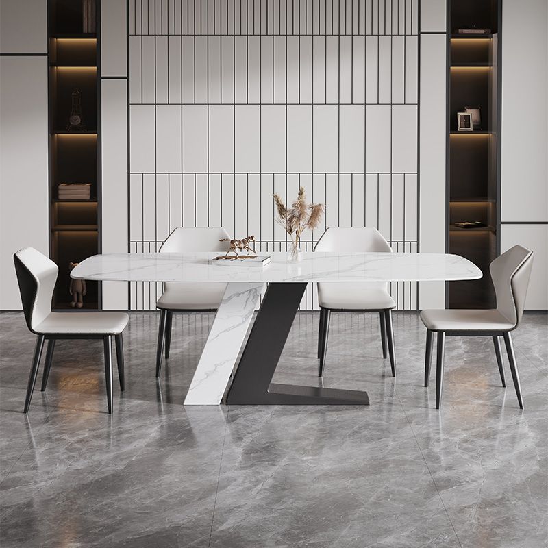 Contemporary Dining Set 1/4/5/7 Pcs Dining Table Set with Sintered Stone Top Clearhalo 'Dining Room Sets' 'Dining Tables & Seating' 'dining_room_set' 'furn' 'furn_dining_room_set' 'Furniture' 'Kitchen & Dining Furniture' 1200x1200_d857fd23-531d-4bca-abdd-b21c96fcb9ca