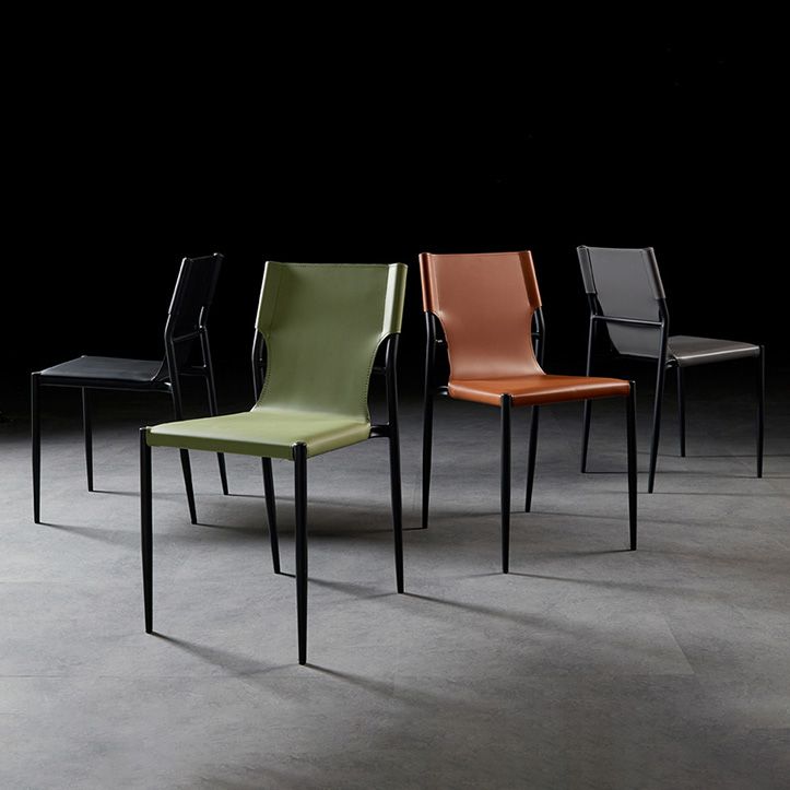 Scandinavian Leather Armless Chairs Indoor Dining Side Chairs with Metal Legs Clearhalo ' kitchen&dining_furn' 'Dining Chairs' 'Dining Tables & Seating' 'dining_chair' 'furn' 'furn_dining_chair' 'Furniture' 'furniture_dining_chair' 'Kitchen & Dining Furniture' 'kitchen' 1200x1200_d8597817-17cb-4ad9-b083-4622f8ee11bc