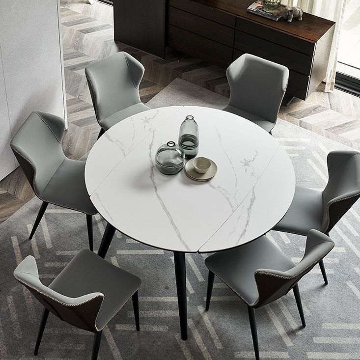 Modern Style Sintered Stone Dining Table White Round Table with Metal Base Clearhalo ' dining_table' 'Dining Tables & Seating' 'Dining Tables' 'furn' 'furn_dining_table' 'Furniture' 'furniture_dining_table' 'Kitchen & Dining Furniture' 'kitchen&dining_furn' 'kitchen' 'kitchen_dining_table' 1200x1200_d859862f-bb22-4535-acac-44bff4234c7e