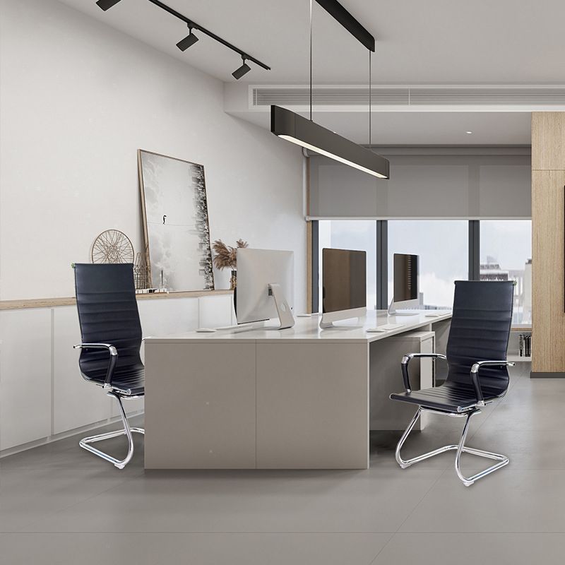 High Back Office Desk Chair Black Faux Leather Fixed Arms Side Chair Clearhalo 'furn' 'furn_office_chair' 'Furniture' 'Office Chairs' 'Office Furniture' 'office_chair' 1200x1200_d85d258c-d5db-4d28-af2c-4aba600375cd