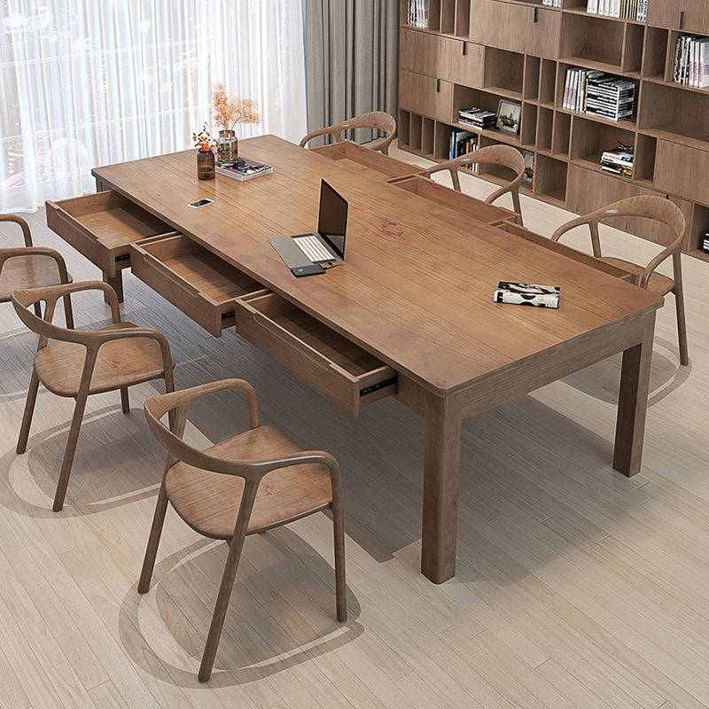 Moderner massiver Holzbüro -Schreibtisch Rechteck Task Schreibtisch mit 3/6 Schubladen für Zuhause