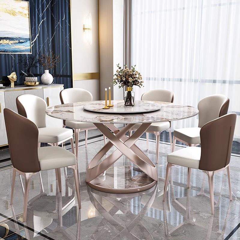 Contemporary Round Pedestal Dining Table Stone Matte Finish Table Clearhalo 'Dining Tables & Seating' 'Dining Tables' 'dining_table' 'furn' 'furn_dining_table' 'Furniture' 'Kitchen & Dining Furniture' 1200x1200_d86415a5-2700-40c4-abde-40dca65d3b36