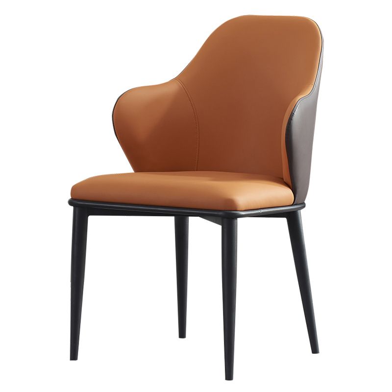 Modern Upholstered Dining Arm Chair Faux Leather and Metal Dining Chair