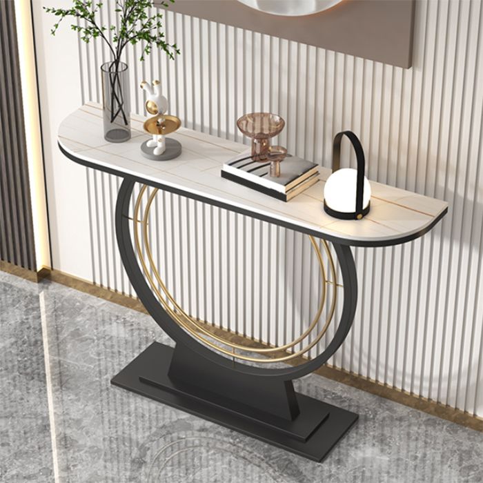 Glam Half Moon Accent Table Iron Console Sofa Table for Hall