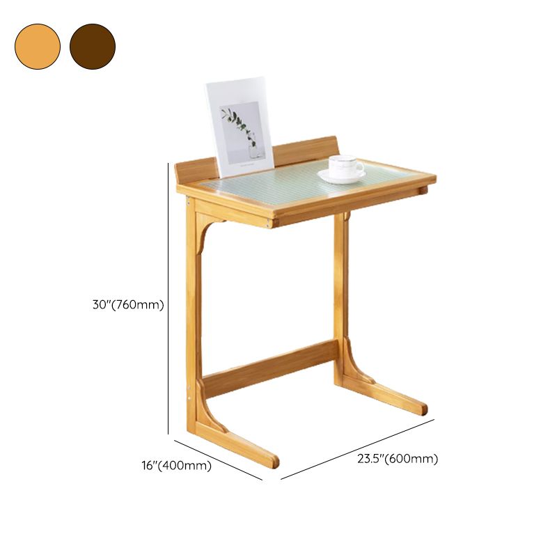 Contemporary Glass Top Accent Side Table for Living Room with Bamboo Base