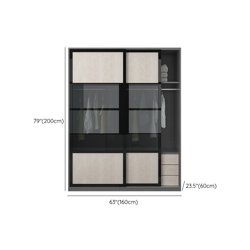 Engineered Wood Storage Cabinet with Glass Doors Contemporary Cabinet with Sliding Doors