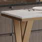Glam 1/2/5 Pieces Bar Table Set Rectangle Stone Bar Table with Metal High Stools