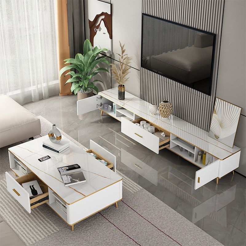 Contemporary 4 Shelves TV Console Modern TV Stand for TVs with Drawer