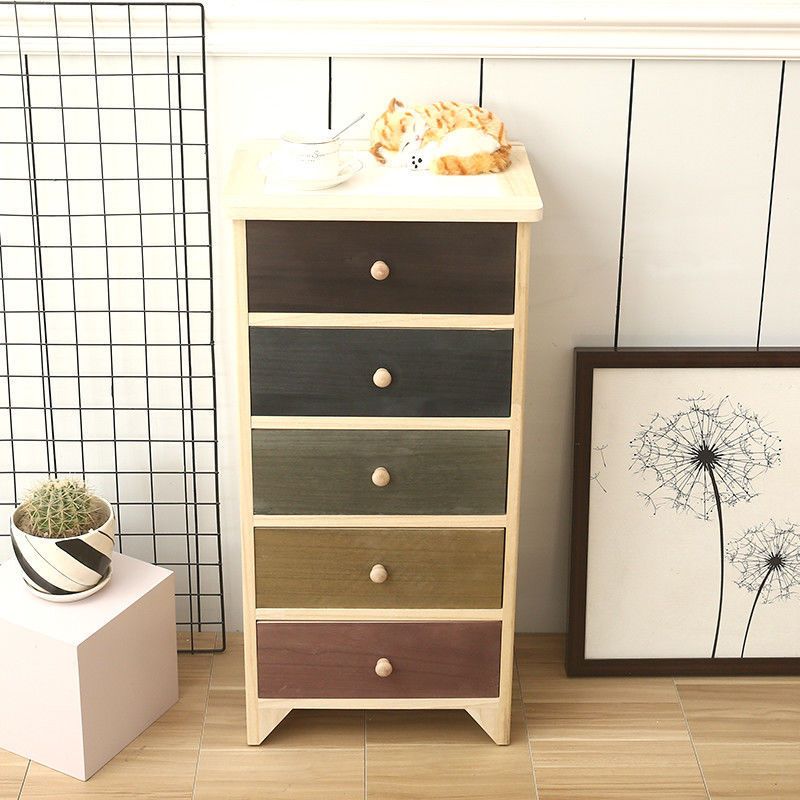 Industrial Accent Chest with Drawers and Wooden Legs Rectangle Chest