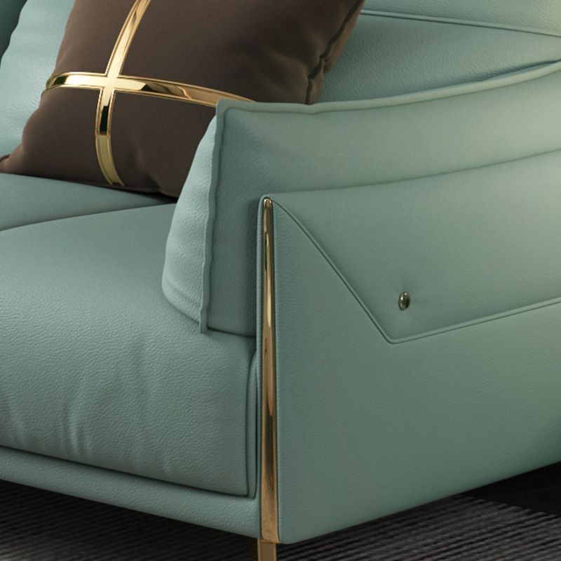 Green Modern Genuine Leather Cushion Back Sofa/Sectional with Wear-Resisting Clearhalo 'furn' 'furn_sectionals' 'Furniture' 'furniture_sectionals' 'Living Room Furniture' 'Sectionals' 1200x1200_d876b8a1-f90d-47d9-bbc9-c7d494985cca