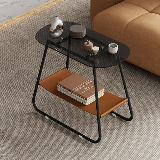 Moderia de vidrio de vidrio de vidrio con almacenamiento de mesa lateral de doble nivel ovalado