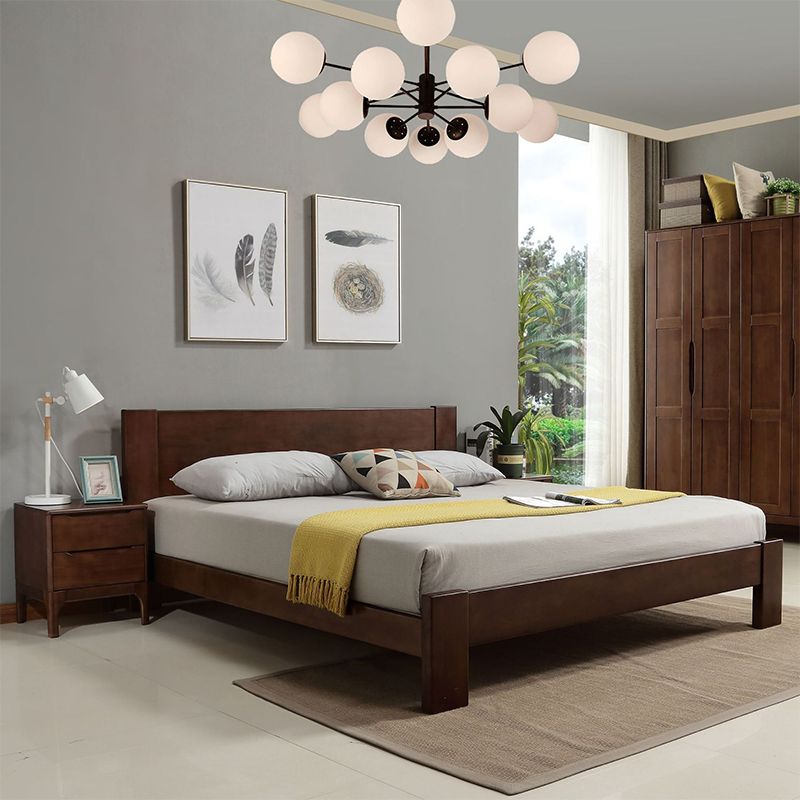 Modern Solid Color Panel Bed Rubberwood Standard Bed with Headboard Clearhalo 'Bedroom Furniture' 'Beds' 'furn' 'furn_beds' 'Furniture' 1200x1200_d87e69b6-2c43-4595-a5ef-bf343c59a9f2