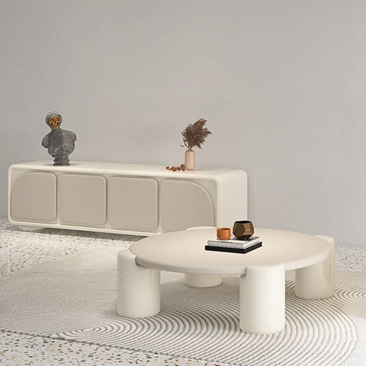 Mesa de café de madera redonda moderna con 4 patas mesa de café en crema