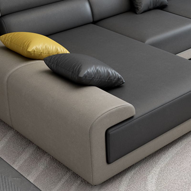 Faux Leather 4-Seater Sectional with Adjustable Head Pillow for Living Room