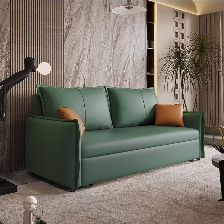 Contemporary Futon Sofa Bed Metal Green with Storage Pillow Back Square Arms