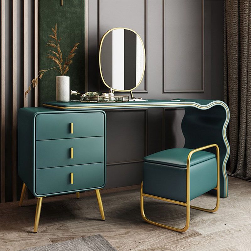 Vanity di trucco verde con 3 cassetti di stoccaggio da 18,89 "Capestre in pelle ampia