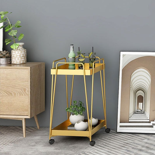 Mid-Century Square Corner Table Metal Tray Top Side End Table with Storage