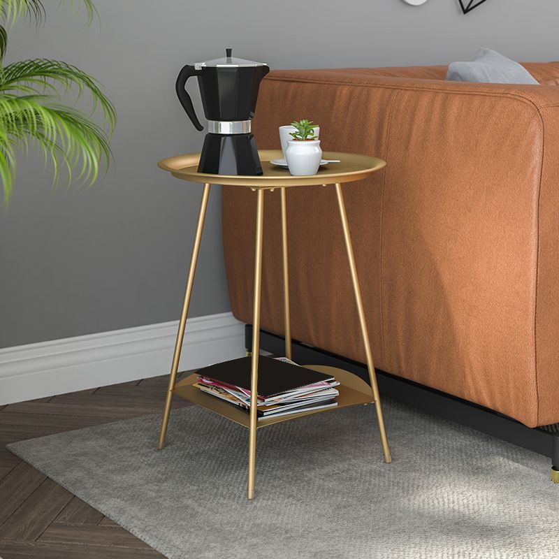 ミッドセンチュリーメタルラウンドトレイトップサイドテーブル22インチ4脚エンドテーブル付き棚付き