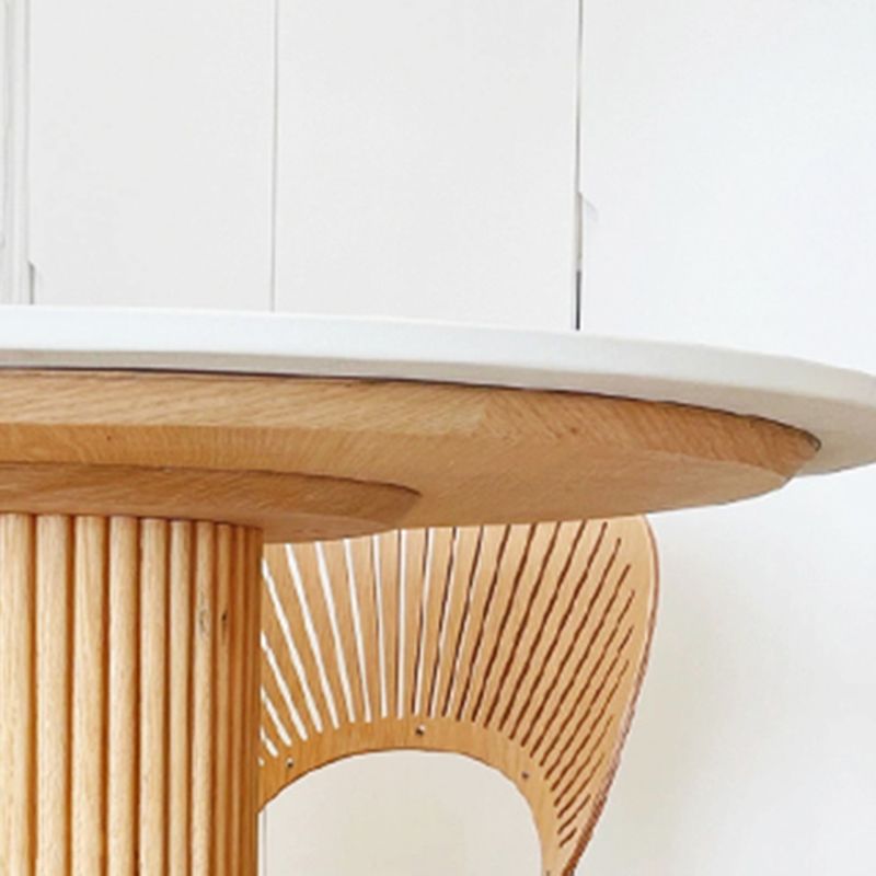 Mesa de comedor de piedra redonda Mesa de comedor moderna con base de pedestal de madera maciza