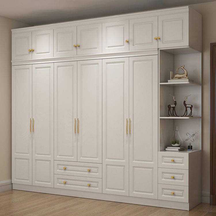 Contemporary White Storage Cabinet Hinged Door Cabinet with Drawers