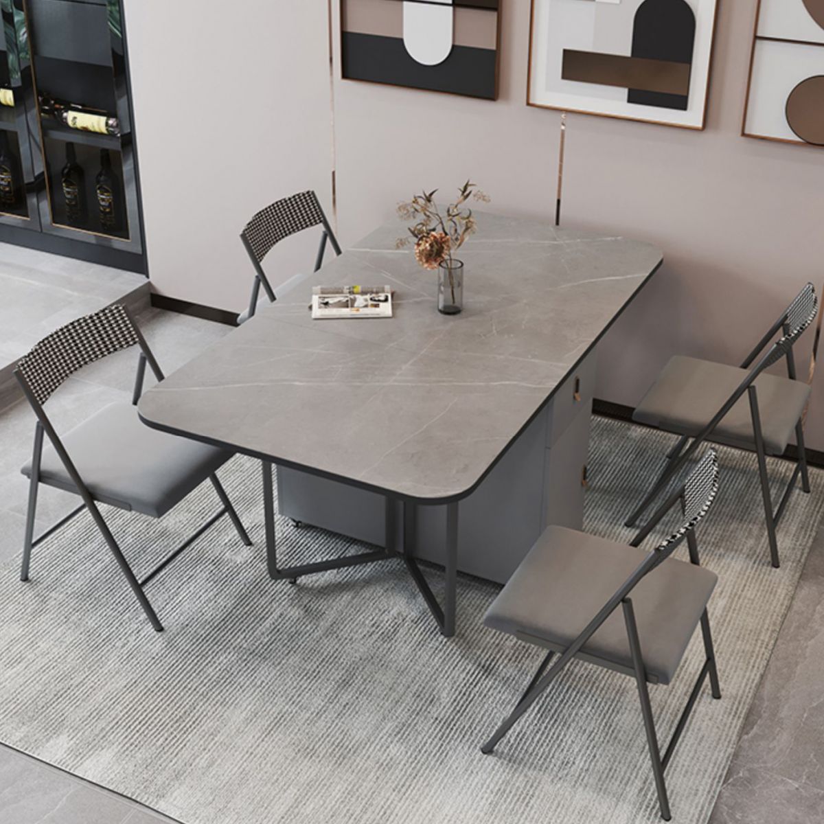 Modern Style Dining Table Sintered Stone Drop-Leaf Dining Table for Home Use Clearhalo ' dining_table' 'Dining Tables & Seating' 'Dining Tables' 'furn' 'furn_dining_table' 'Furniture' 'furniture_dining_table' 'Kitchen & Dining Furniture' 'kitchen&dining_furn' 'kitchen' 'kitchen_dining_table' 1200x1200_d88cf215-a412-45f6-99f0-0e24ca193a72