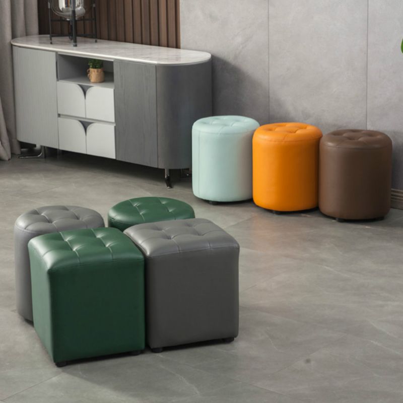 Pouf contemporain vert foncé pure couleur ronde cuir intérieur pouf