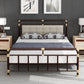 Industrial Metal Standard Bed, Open-Frame Rectangular Headboard Bed